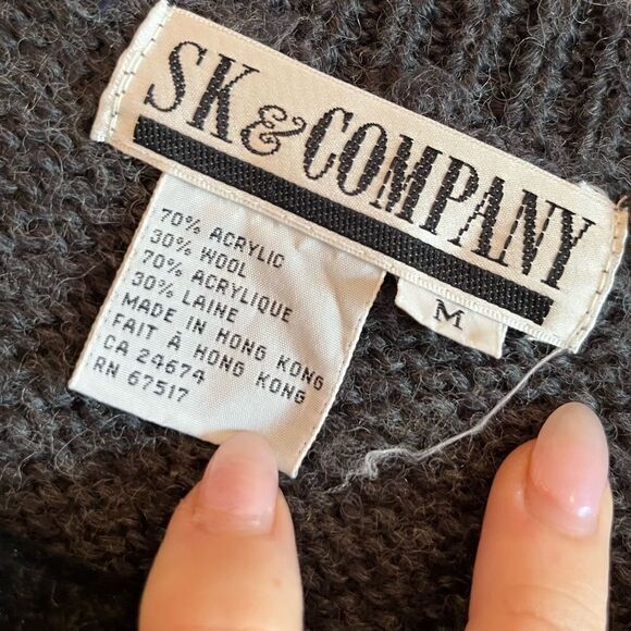 Vintage wool blend oversized knit cardigan plaid floral textured - Picture 10 of 13